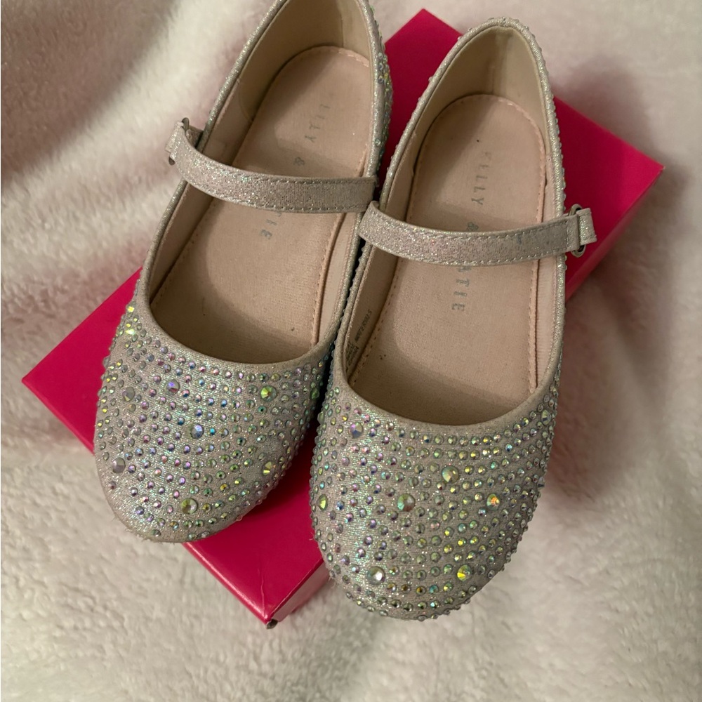 Kelly & Katie Glittery Silver Kids Dress Shoes